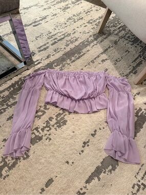 Lavender Off-Shoulder Ruffled Crop Top